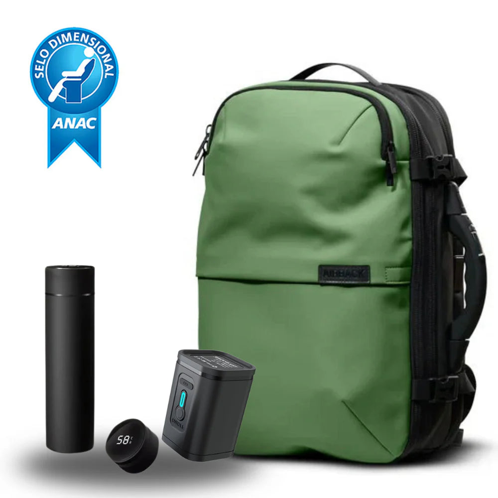 SuperBag Green Backpack – Expandable with Integrated Vacuum System + Smart Bottle + Portable Air Pump